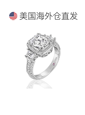 自营 Suzy Levian 纯白色加长垫形切割立方氧化锆新娘戒指 - 白色
