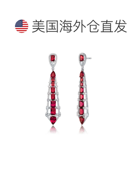 自营genevive纯银镶彩色方晶锆石梯形吊坠耳环 -​​ 红色 美国奥莱