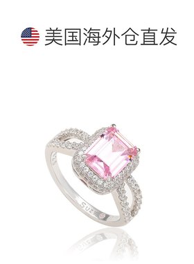 自营 Suzy Levian 纯银粉红色立方氧化锆光环订婚戒指 - 粉红色
