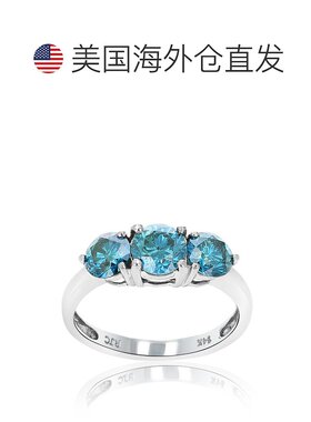 自营 vir jewels2 克拉 3 石圆形蓝色钻石订婚戒指 14K 白金新娘