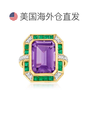 自营 ross-simons罗斯-西蒙斯紫水晶，.翡翠和。 14kt 黄金钻石戒