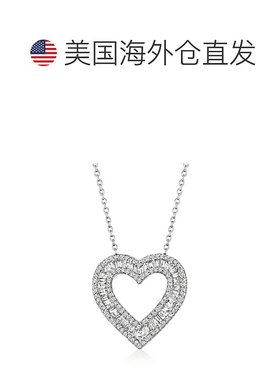 自营 925 纯银 Ross-Simons 长方形钻石和圆形钻石开放空间心形吊