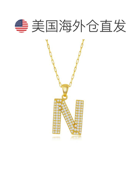 自营simona纯银 Micro Pave CZ \'J\' 块首字母带回形针链 - 镀金