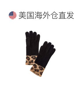 自营Bruno Magli豹纹提花袖口羊绒高科技手套-黑色 美国奥莱直发