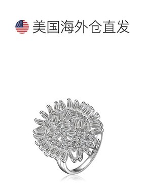 自营 genevive 白色立方氧化锆花形设计纯银戒指 - 银 美国奥莱直