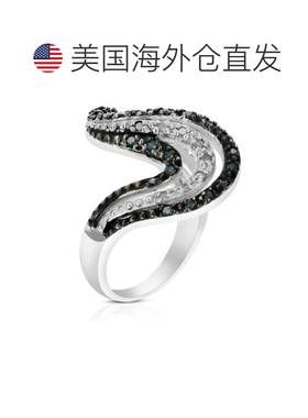 自营vir jewels 0.60 克拉蓝色和白色钻石波浪戒指 .925 纯银配铑