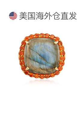 自营Ross-Simons 拉长石和黄水晶戒指 18 克拉黄金 925 英镑 - 蓝