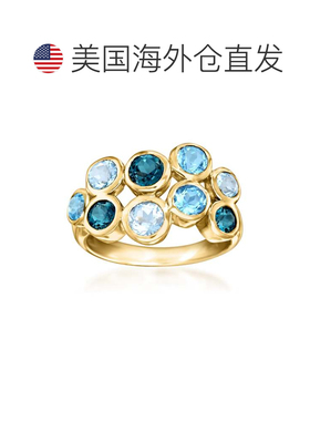 自营ross-simonsRoss Simons 18K金镀银纯蓝色托帕石泡泡戒指 美