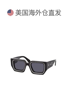 自营 off-white灰白色方形全边太阳镜，蓝色镜架和深灰色镜片Fran