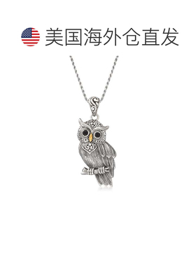 自营 Ross-Simons 纯银猫头鹰吊坠项链配黑色缟玛瑙和 18 克拉纯
