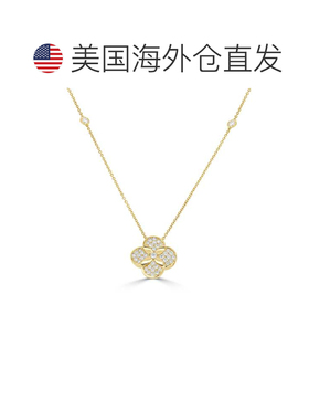 自营sabrina14K Yellow Gold Diamond Clover Necklace - yellow