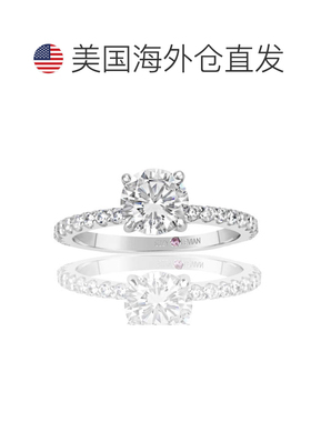 自营Suzy Levian 纯银圆形切割方晶锆石新娘订婚戒指 - 白色 美国