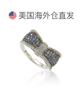 自营Suzy Levian 纯银蓝色和白色蓝宝石和钻石装饰蝴蝶结戒指 -