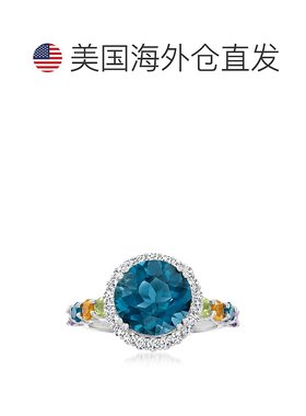 自营925 纯银 Ross-Simons 伦敦蓝色托帕石和多宝石光环戒指 - 蓝
