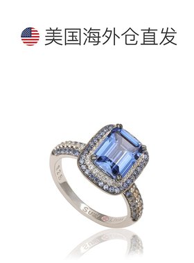 自营 Suzy Levian 纯银蓝色蓝宝石钻石口音光环戒指 - 蓝色 美国