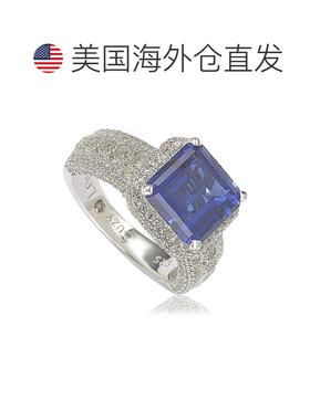 自营Suzy Levian 925 纯银祖母绿切割蓝宝石和钻石装饰戒指，带 1