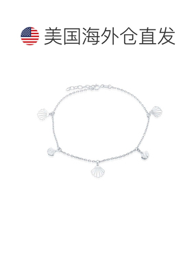 自营simona925 纯银交替扁平和膨化贝壳脚链 - 银白色 美国奥莱直