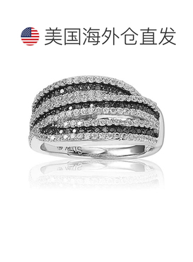 自营Suzy Levian 纯银方晶锆石黑白条纹戒指 - 黑色 美国奥莱直发