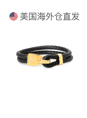 自营Bruno Magli Mens Double Rope Leather Bracelet, Gold - go