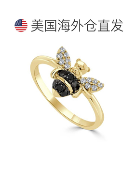 自营sabrina14K Yellow Gold Black And White Diamond Bee Ring
