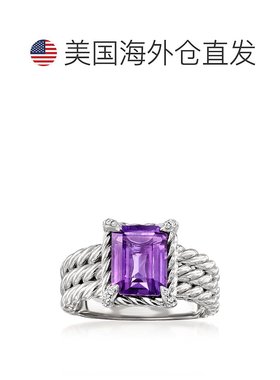 自营 ross-simonsRoss Simons紫水晶3排戒指，纯银紫色白色黄玉