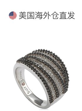 自营 Suzy Levian 纯银密镶白色和黑色方晶锆石戒指 - 棕色 美国