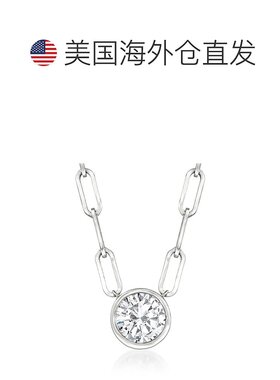 自营 14kt 白金 Ross-Simons 包边镶钻石单石回形针链环项链 - 16