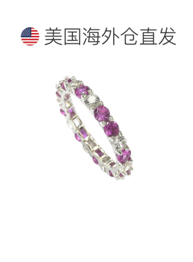 自营Suzy Levian 纯银粉色和白色蓝宝石和钻石口音永恒戒指 - 粉