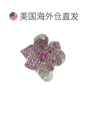 自营925 纯银花瓣戒指 Suzy Levian 粉色蓝宝石和钻石配饰 - 蓝色