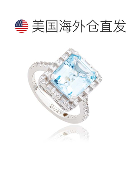 自营Suzy Levian Sterling Silver Emerald Cut Blue Topaz Halo
