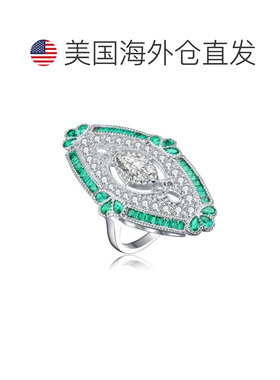自营 GENEVIVE 纯银翡翠立方氧化锆鸡尾酒戒指 - 绿色 美国奥莱直