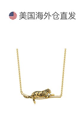 自营Ross-Simons 白色托帕石和黑色珐琅老虎条形项链，18 克拉金