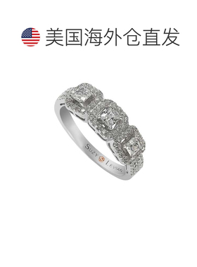 自营Suzy Levian 纯银白色方晶锆石 3 石上丁方形切割戒指 - 白色