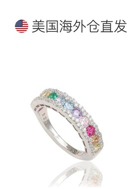 自营 Suzy Levian 纯银彩虹方晶锆石永恒半指环 - 多色 美国奥莱