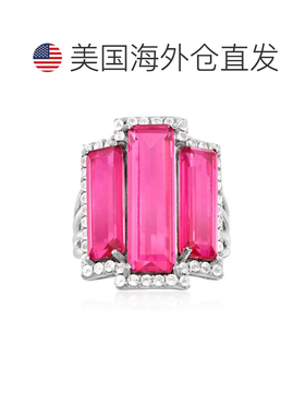自营 925 纯银 Ross-Simons 粉色和白色托帕石戒指 - 白色 美国奥