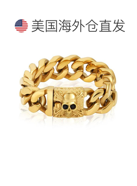 自营Crucible 洛杉矶镀金不锈钢头骨带黑色 CZ 眼睛 - 8.5 英寸 -