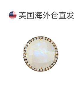 自营liv oliver18k 金月光石和方晶锆石个性戒指 - 金 美国奥莱直