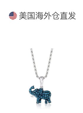 自营 Ross-Simons 925 纯银蓝色钻石大象吊坠项链 - 白色 美国奥