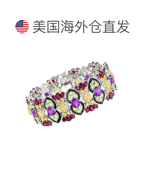 自营Ross-Simons 多宝石和黑色珐琅手链 925 纯银 - 8 英寸 美国