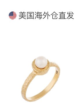 自营 splendid pearls14k 黄色锤打金珍珠戒指 - 白色 美国奥莱直