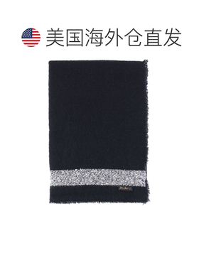 自营faliero sarti海军蓝矩形围巾，搭配富于质感的对比饰边-黑色