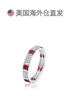 自营 geneviveGa 纯银镀白金长方形红宝石和圆形钻石方晶锆石永恒