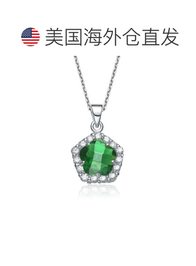 自营geneviveGv 纯银绿白方晶锆石花形项链-绿色 美国奥莱直发