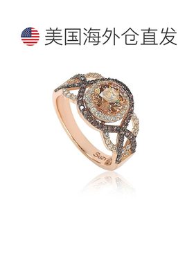 自营 Suzy Levian 玫瑰纯银棕色立方氧化锆交叉新娘戒指 - 棕色/