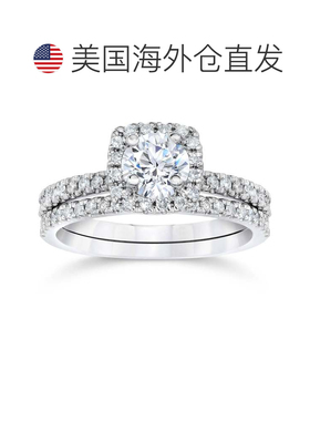 自营pompeii35/8 克拉垫形光环钻石订婚结婚戒指套装白金 - 白色
