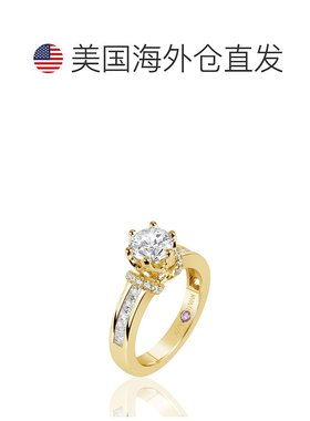 自营 Suzy Levian 金色纯银方晶锆石圆形切割订婚戒指 - 黄色 美