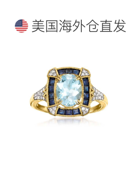 自营 ross-simons罗斯-西蒙斯海蓝宝石和 .蓝宝石戒指。 14kt 黄