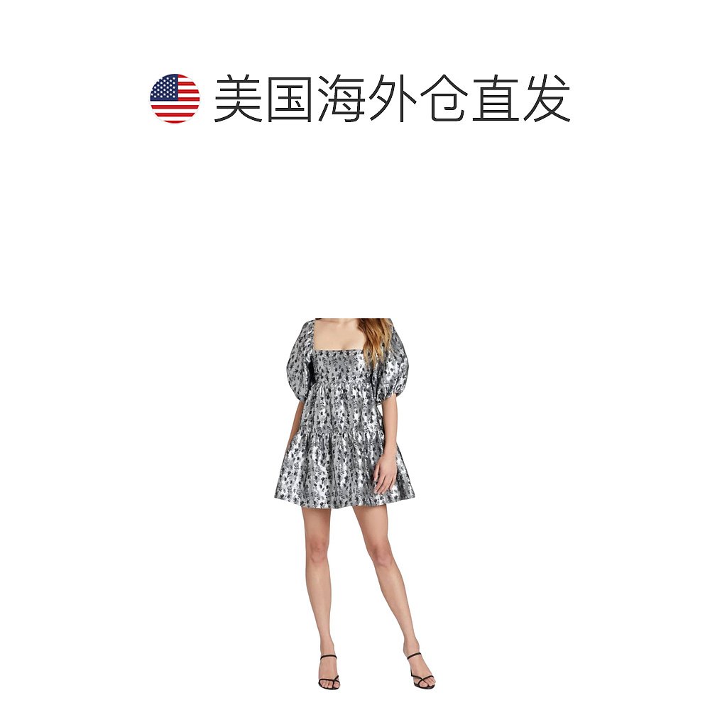 自营 amanda uprichardMaisie 银色锦缎连衣裙 - 银色锦缎 美国奥 - 图1