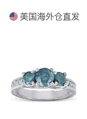 自营 pompeii3pompeii 31 1/2 克拉三石复古蓝色钻石订婚戒指 14k