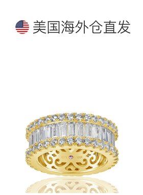 自营 Suzy Levian 黄色纯银立方氧化锆白色长方形和圆形宽永恒戒